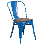 Blue Metal Stackable Chair with Wood Seat, CH-31230-BL-WD-GG