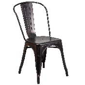 Commercial Grade Black-Antique Gold Metal Indoor-Outdoor Stackable Chair, CH-31230-BQ-GG