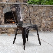 Commercial Grade Black-Antique Gold Metal Indoor-Outdoor Stackable Chair, CH-31230-BQ-GG