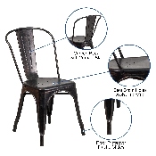 Commercial Grade Black-Antique Gold Metal Indoor-Outdoor Stackable Chair, CH-31230-BQ-GG