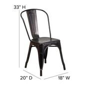 Perry Commercial Grade Black-Antique Gold Metal Indoor-Outdoor Stackable Chair with Black Poly Resin Wood Seat, CH-31230-BQ-PL1B-GG