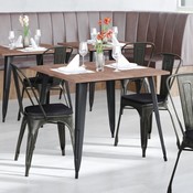 Perry Commercial Grade Black-Antique Gold Metal Indoor-Outdoor Stackable Chair with Black Poly Resin Wood Seat, CH-31230-BQ-PL1B-GG