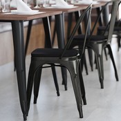 Perry Commercial Grade Black-Antique Gold Metal Indoor-Outdoor Stackable Chair with Black Poly Resin Wood Seat, CH-31230-BQ-PL1B-GG