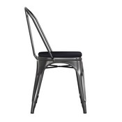 Perry Commercial Grade Black-Antique Gold Metal Indoor-Outdoor Stackable Chair with Black Poly Resin Wood Seat, CH-31230-BQ-PL1B-GG
