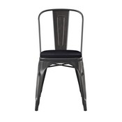 Perry Commercial Grade Black-Antique Gold Metal Indoor-Outdoor Stackable Chair with Black Poly Resin Wood Seat, CH-31230-BQ-PL1B-GG