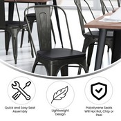 Perry Commercial Grade Black-Antique Gold Metal Indoor-Outdoor Stackable Chair with Black Poly Resin Wood Seat, CH-31230-BQ-PL1B-GG