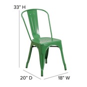 Perry Commercial Grade Green Metal Indoor-Outdoor Stackable Chair with Teak Poly Resin Wood Seat, CH-31230-GN-PL1T-GG