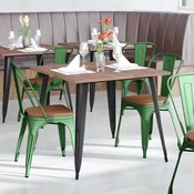 Perry Commercial Grade Green Metal Indoor-Outdoor Stackable Chair with Teak Poly Resin Wood Seat, CH-31230-GN-PL1T-GG