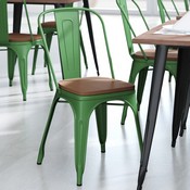 Perry Commercial Grade Green Metal Indoor-Outdoor Stackable Chair with Teak Poly Resin Wood Seat, CH-31230-GN-PL1T-GG