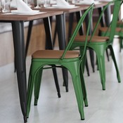 Perry Commercial Grade Green Metal Indoor-Outdoor Stackable Chair with Teak Poly Resin Wood Seat, CH-31230-GN-PL1T-GG