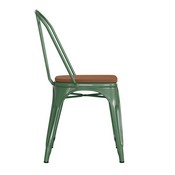 Perry Commercial Grade Green Metal Indoor-Outdoor Stackable Chair with Teak Poly Resin Wood Seat, CH-31230-GN-PL1T-GG