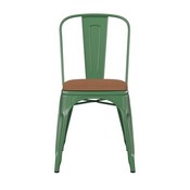 Perry Commercial Grade Green Metal Indoor-Outdoor Stackable Chair with Teak Poly Resin Wood Seat, CH-31230-GN-PL1T-GG