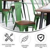 Perry Commercial Grade Green Metal Indoor-Outdoor Stackable Chair with Teak Poly Resin Wood Seat, CH-31230-GN-PL1T-GG