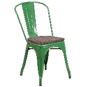 Green Metal Stackable Chair with Wood Seat, CH-31230-GN-WD-GG