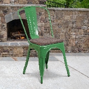 Green Metal Stackable Chair with Wood Seat, CH-31230-GN-WD-GG