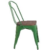 Green Metal Stackable Chair with Wood Seat, CH-31230-GN-WD-GG