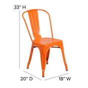 Perry Commercial Grade Orange Metal Indoor-Outdoor Stackable Chair with Teak Poly Resin Wood Seat, CH-31230-OR-PL1T-GG