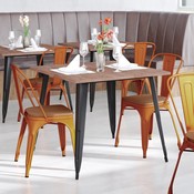 Perry Commercial Grade Orange Metal Indoor-Outdoor Stackable Chair with Teak Poly Resin Wood Seat, CH-31230-OR-PL1T-GG