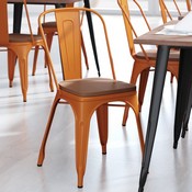 Perry Commercial Grade Orange Metal Indoor-Outdoor Stackable Chair with Teak Poly Resin Wood Seat, CH-31230-OR-PL1T-GG