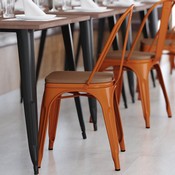 Perry Commercial Grade Orange Metal Indoor-Outdoor Stackable Chair with Teak Poly Resin Wood Seat, CH-31230-OR-PL1T-GG