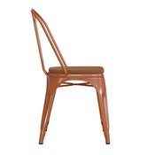 Perry Commercial Grade Orange Metal Indoor-Outdoor Stackable Chair with Teak Poly Resin Wood Seat, CH-31230-OR-PL1T-GG