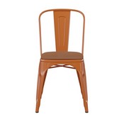 Perry Commercial Grade Orange Metal Indoor-Outdoor Stackable Chair with Teak Poly Resin Wood Seat, CH-31230-OR-PL1T-GG