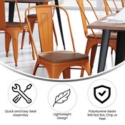 Perry Commercial Grade Orange Metal Indoor-Outdoor Stackable Chair with Teak Poly Resin Wood Seat, CH-31230-OR-PL1T-GG
