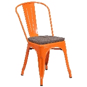 Orange Metal Stackable Chair with Wood Seat, CH-31230-OR-WD-GG