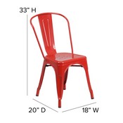 Perry Commercial Grade Red Metal Indoor-Outdoor Stackable Chair with Red Poly Resin Wood Seat, CH-31230-RED-PL1R-GG
