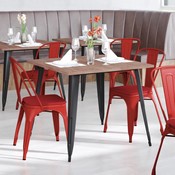 Perry Commercial Grade Red Metal Indoor-Outdoor Stackable Chair with Red Poly Resin Wood Seat, CH-31230-RED-PL1R-GG