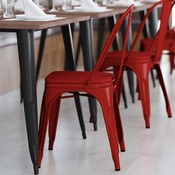 Perry Commercial Grade Red Metal Indoor-Outdoor Stackable Chair with Red Poly Resin Wood Seat, CH-31230-RED-PL1R-GG