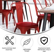 Perry Commercial Grade Red Metal Indoor-Outdoor Stackable Chair with Red Poly Resin Wood Seat, CH-31230-RED-PL1R-GG