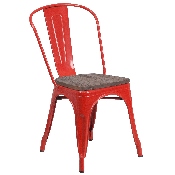 Red Metal Stackable Chair with Wood Seat, CH-31230-RED-WD-GG
