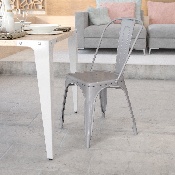 Commercial Grade Silver Metal Indoor-Outdoor Stackable Chair, CH-31230-SIL-GG