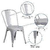 Commercial Grade Silver Metal Indoor-Outdoor Stackable Chair, CH-31230-SIL-GG