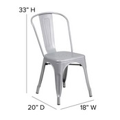 Perry Commercial Grade Silver Metal Indoor-Outdoor Stackable Chair with Gray Poly Resin Wood Seat, CH-31230-SIL-PL1G-GG