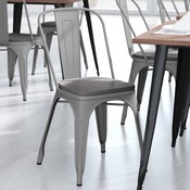 Perry Commercial Grade Silver Metal Indoor-Outdoor Stackable Chair with Gray Poly Resin Wood Seat, CH-31230-SIL-PL1G-GG