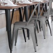 Perry Commercial Grade Silver Metal Indoor-Outdoor Stackable Chair with Gray Poly Resin Wood Seat, CH-31230-SIL-PL1G-GG
