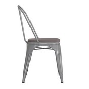 Perry Commercial Grade Silver Metal Indoor-Outdoor Stackable Chair with Gray Poly Resin Wood Seat, CH-31230-SIL-PL1G-GG