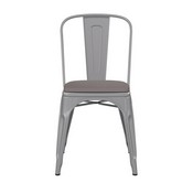 Perry Commercial Grade Silver Metal Indoor-Outdoor Stackable Chair with Gray Poly Resin Wood Seat, CH-31230-SIL-PL1G-GG