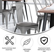 Perry Commercial Grade Silver Metal Indoor-Outdoor Stackable Chair with Gray Poly Resin Wood Seat, CH-31230-SIL-PL1G-GG