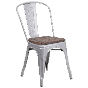 Silver Metal Stackable Chair with Wood Seat, CH-31230-SIL-WD-GG