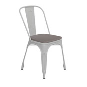 Perry Commercial Grade White Metal Indoor-Outdoor Stackable Chair with Gray Poly Resin Wood Seat, CH-31230-WH-PL1G-GG