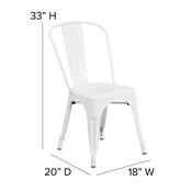 Perry Commercial Grade White Metal Indoor-Outdoor Stackable Chair with Gray Poly Resin Wood Seat, CH-31230-WH-PL1G-GG