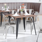 Perry Commercial Grade White Metal Indoor-Outdoor Stackable Chair with Gray Poly Resin Wood Seat, CH-31230-WH-PL1G-GG