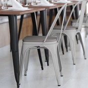 Perry Commercial Grade White Metal Indoor-Outdoor Stackable Chair with Gray Poly Resin Wood Seat, CH-31230-WH-PL1G-GG