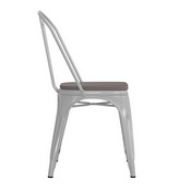 Perry Commercial Grade White Metal Indoor-Outdoor Stackable Chair with Gray Poly Resin Wood Seat, CH-31230-WH-PL1G-GG
