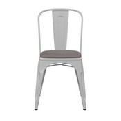 Perry Commercial Grade White Metal Indoor-Outdoor Stackable Chair with Gray Poly Resin Wood Seat, CH-31230-WH-PL1G-GG