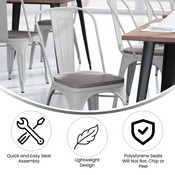 Perry Commercial Grade White Metal Indoor-Outdoor Stackable Chair with Gray Poly Resin Wood Seat, CH-31230-WH-PL1G-GG