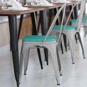 Perry Commercial Grade White Metal Indoor-Outdoor Stackable Chair with Mint Green Poly Resin Wood Seat, CH-31230-WH-PL1M-GG
